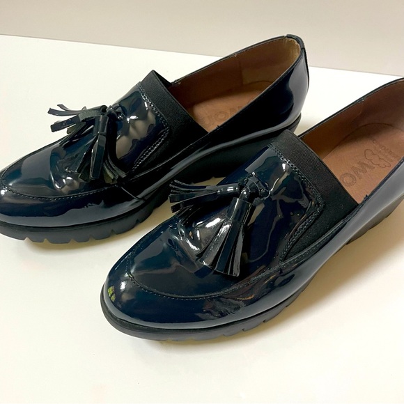 Wonders Alba Navy Patent Leather Gored Platform Wedge Tassel Loafers Size 10 - Picture 3 of 16
